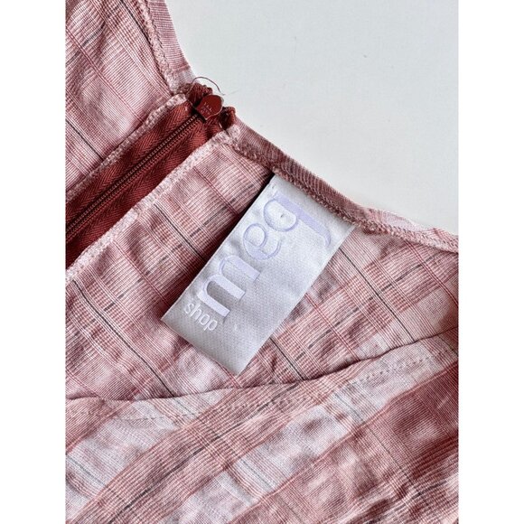 MEG Lazy Pink Red Plaid Check Cotton Seersucker Straight Midi Dress, Size M - Picture 11 of 15